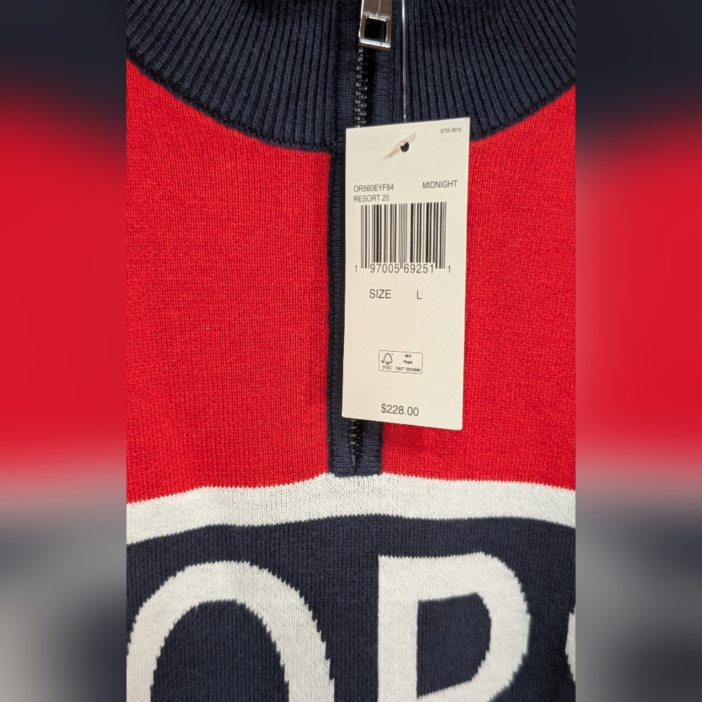 Michael Kors Men's Red and Navy Zip-Up Sweater - Picture 3 of 3